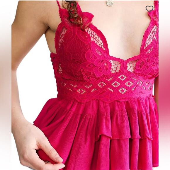 NWT FREE PEOPLE Adella Cami Cherry Red Lace Strappy Size XSmall - Picture 7 of 7